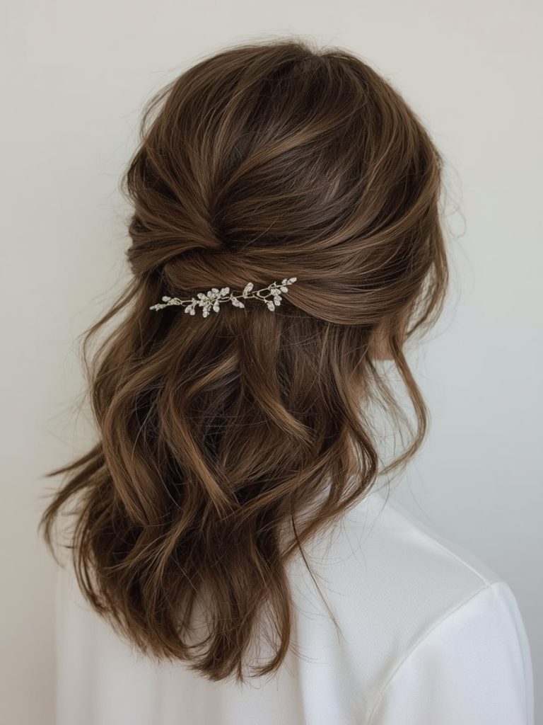 Side Chignon with Beaded Clip Bridemaids Hairstyles