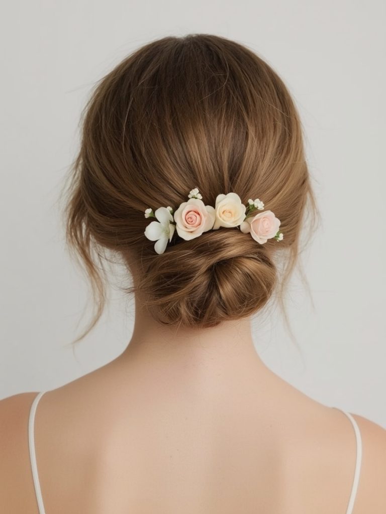 Twisted Crown Braid with Baby's Breath Bridemaids Hairstyles