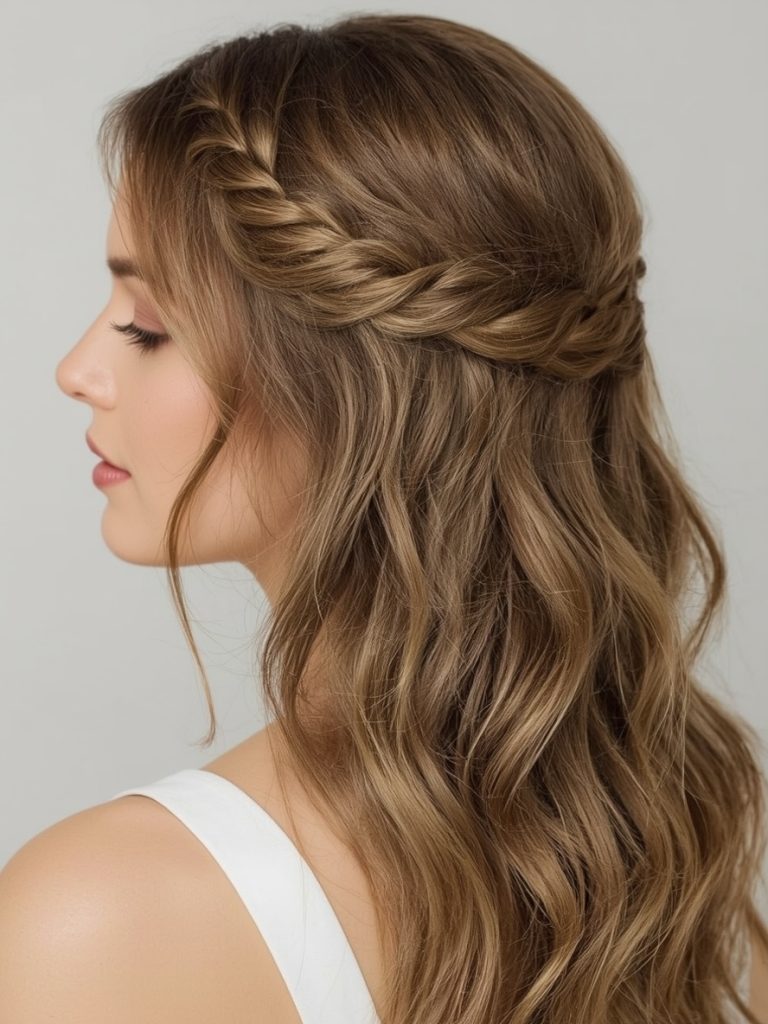 Romantic Loose Curls with Hair Vine Bridemaids Hairstyles