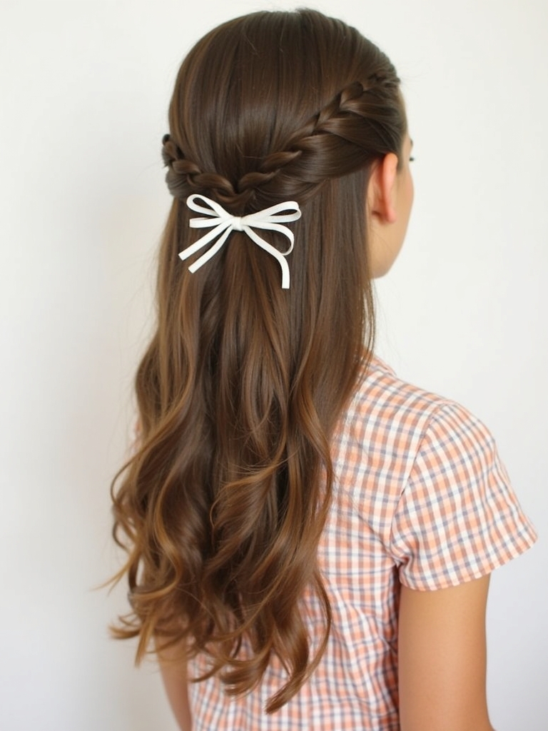 Easy Hairstyles For School: Half-Up Half-Down Hairstyle with a Bow