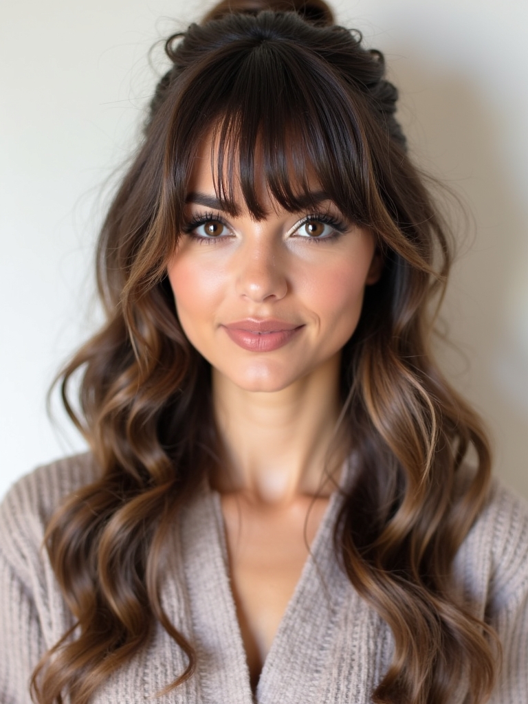 Black Hair with Face Framing Curtain Bangs