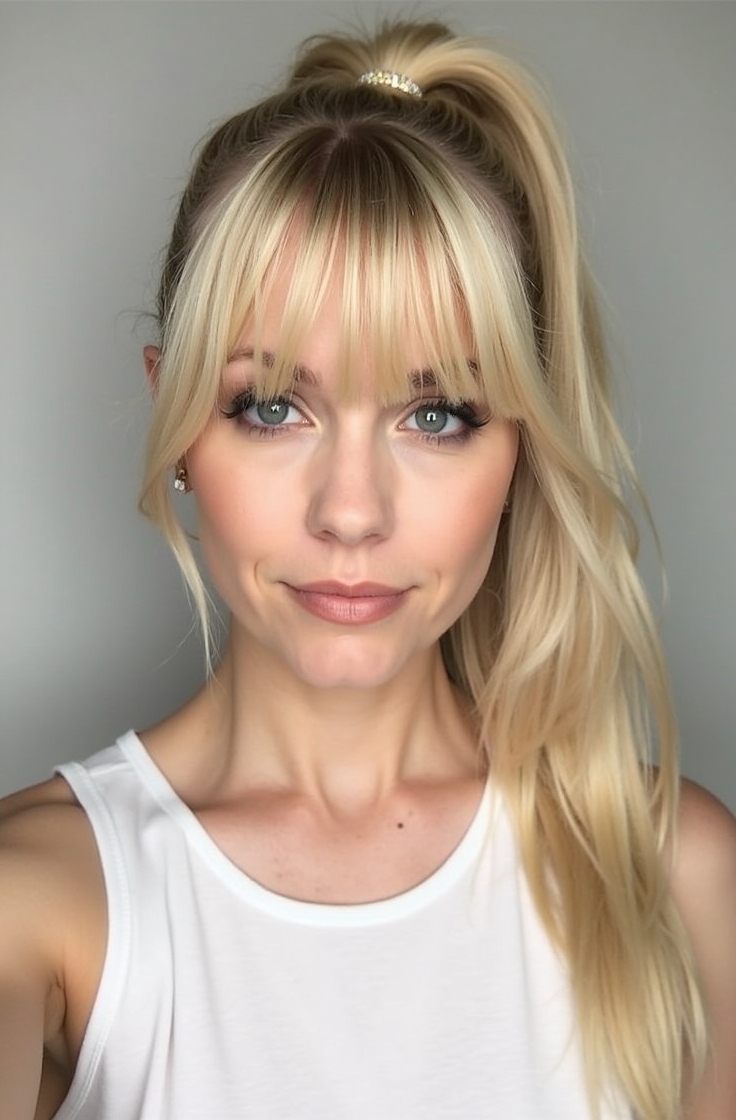 Red Hair with Face Framing Curtain Bangs