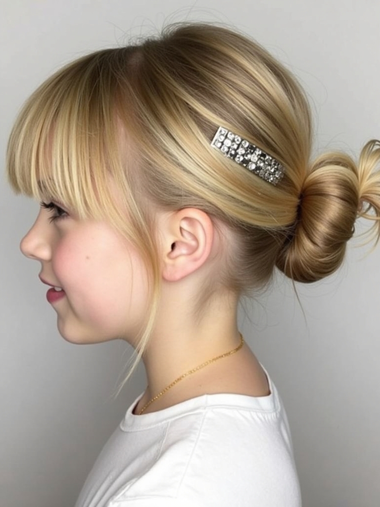 Easy Hairstyles For School: Side Swept Bangs with Bun