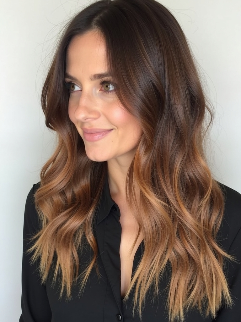Honey Brown Balayage: Hazelnut Highlights