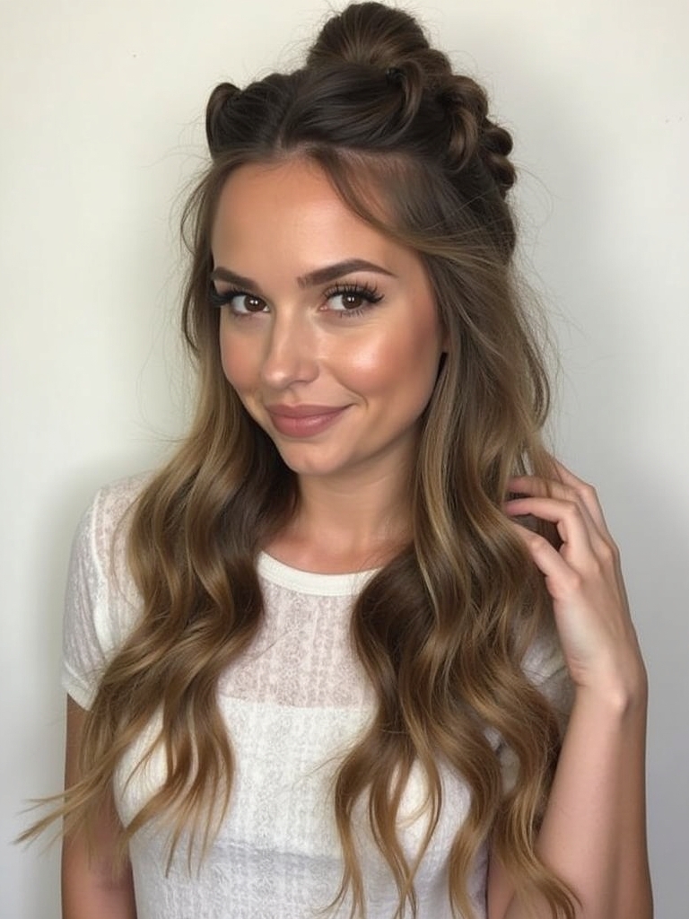 Long Haircut Ideas: Crimped Long Hair With Half Updo
