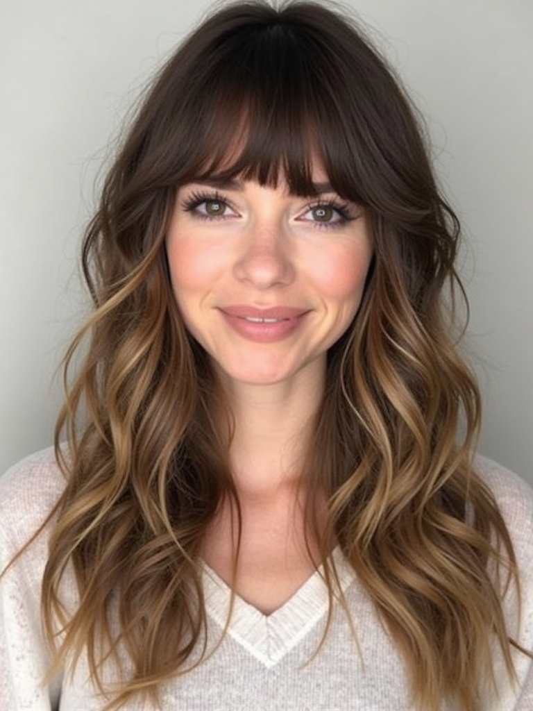 Long Hair with Face Framing Curtain Bangs