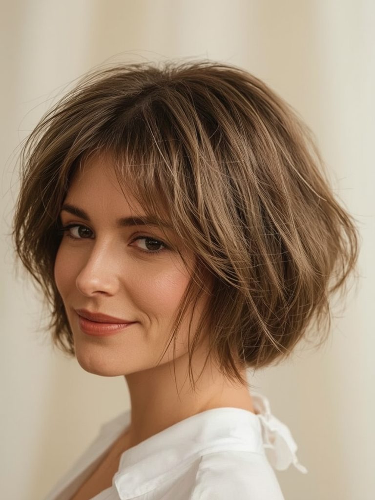 Ear-Length Layered Bob For Thin Hair Older Women