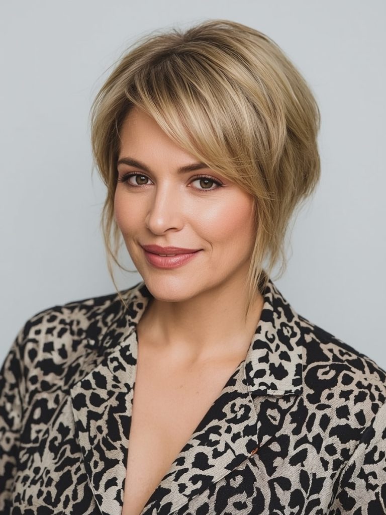 Bob with Side Part and Asymmetrical Length For Thin Hair Older Women