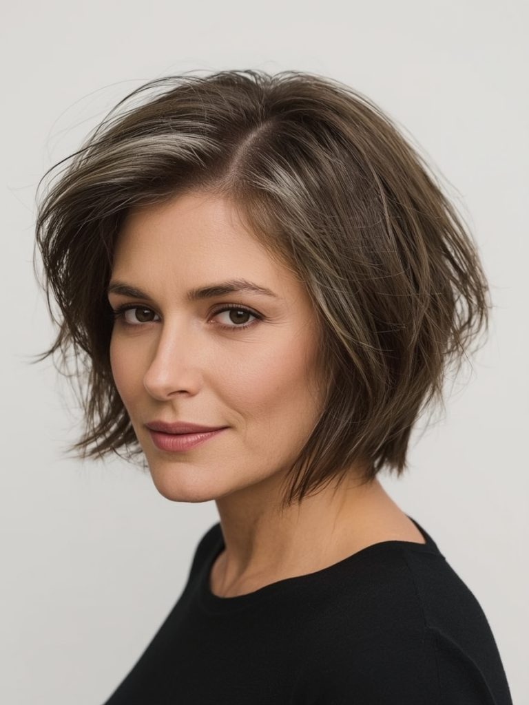 Wavy Layered Bob With Balayage For Thin Hair Older Women