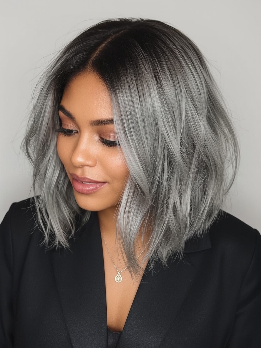 Silver Balayage on Dark Skin
