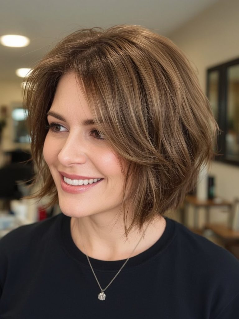 Hairstyles For Thin Fine Hair Over 60: Face-Framing Layers with a Center Part