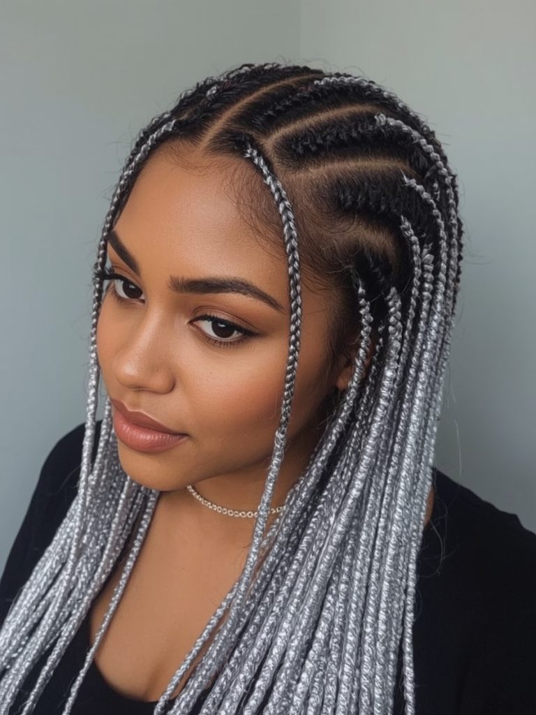 Silver Curls with Dark Roots on Dark Skin