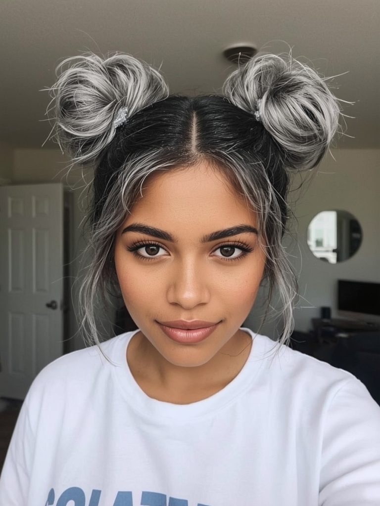 Sleek Silver Ponytail on Dark Skin