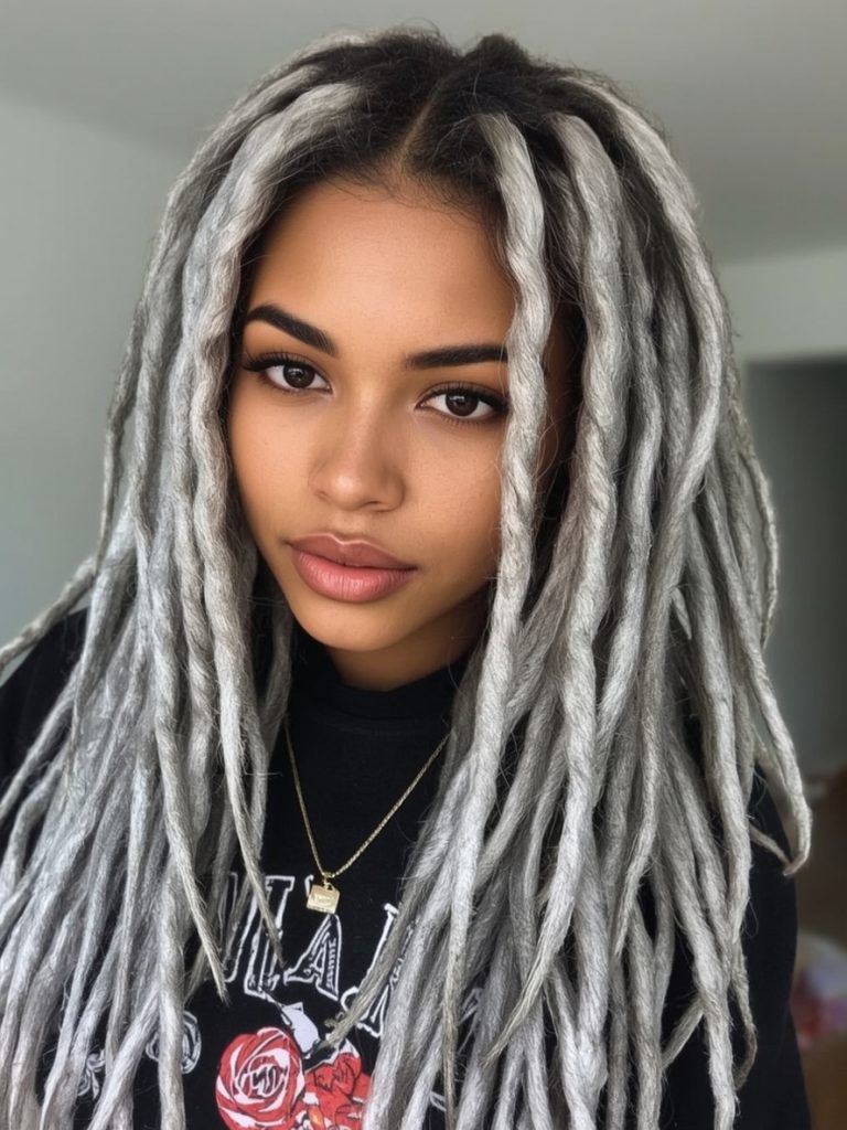 Silver Dreadlocks on Dark Skin