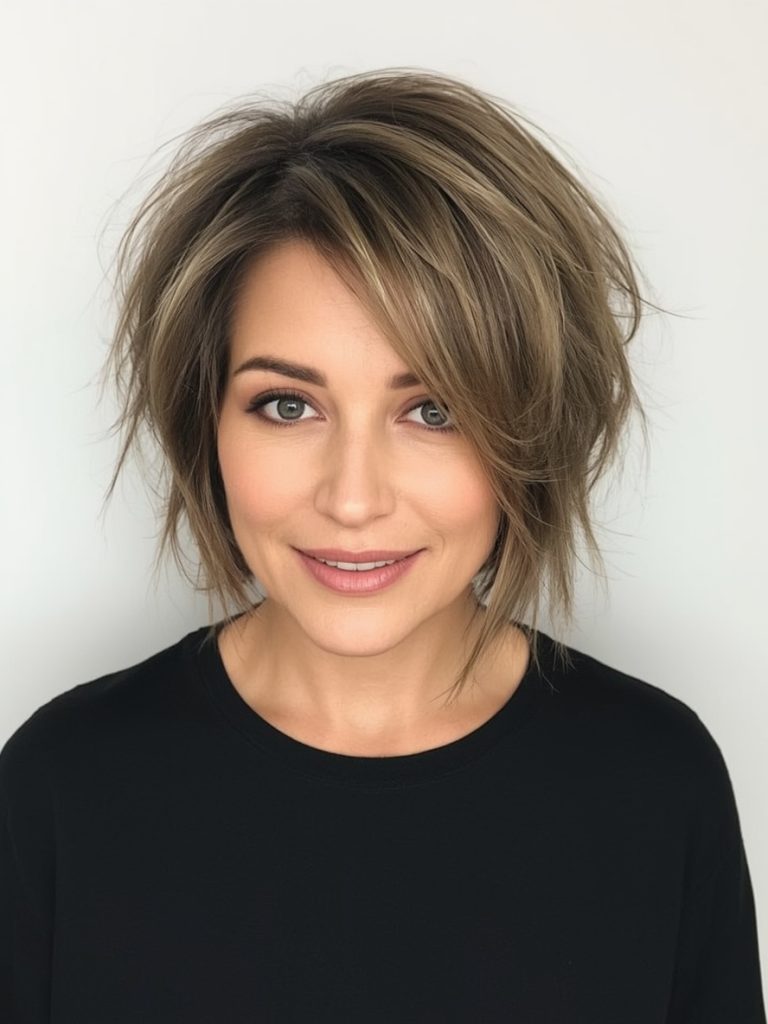 Hairstyle For Thin Fine Hair Over 50: Wispy Bangs