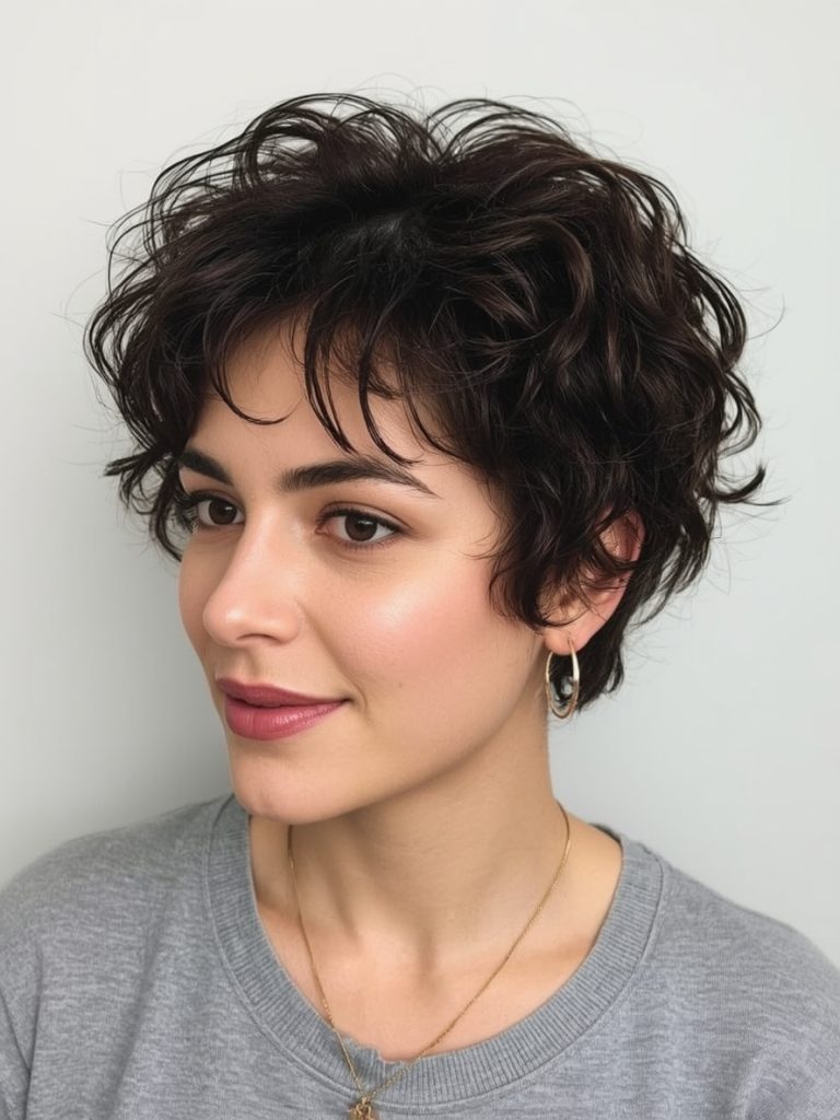 Hairstyle For Thin Fine Hair Over 50: Curly Pixie
