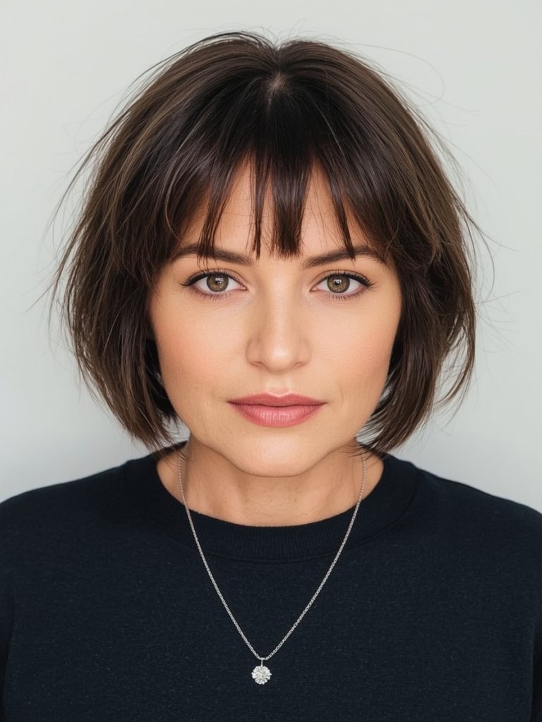 Hairstyles For Thin Fine Hair Over 60: Chin-Length Bob with Wispy Ends