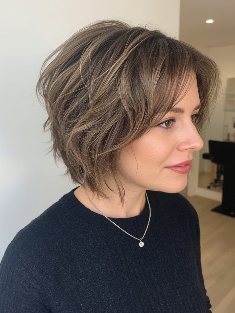 Hairstyle For Thin Fine Hair Over 50: Chin-Length Shag