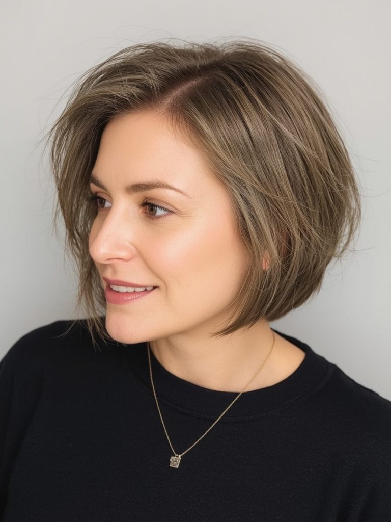 Hairstyle For Thin Fine Hair Over 50: Softly Parted Bob