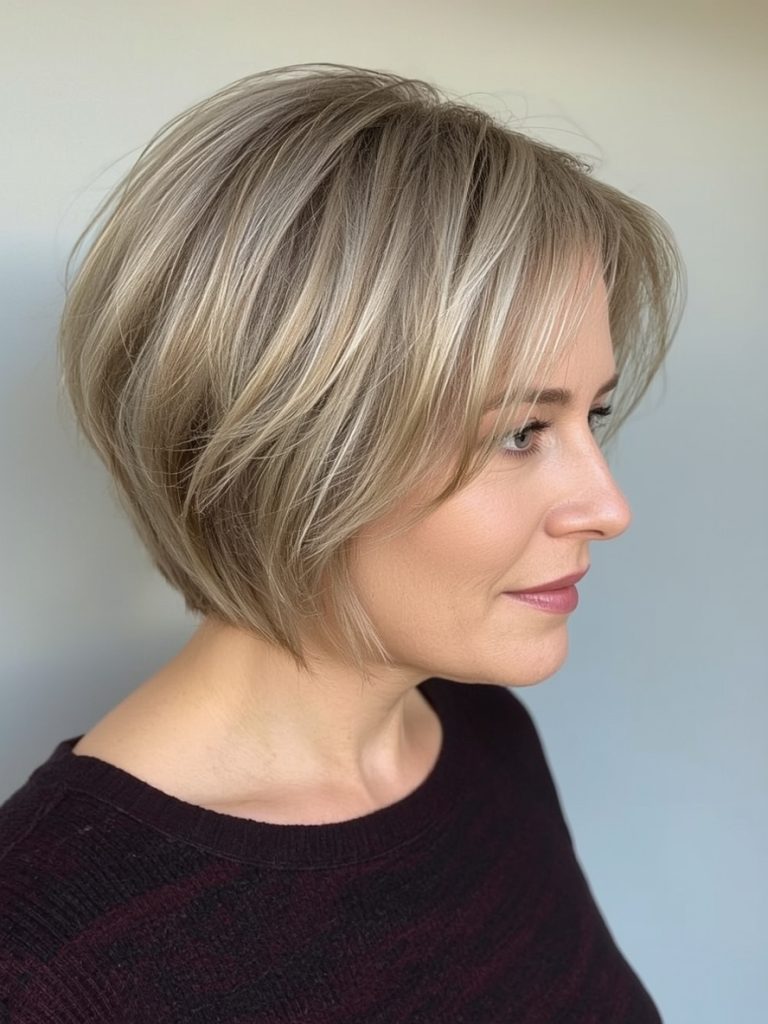 Hairstyle For Thin Fine Hair Over 50: Feathered Bob