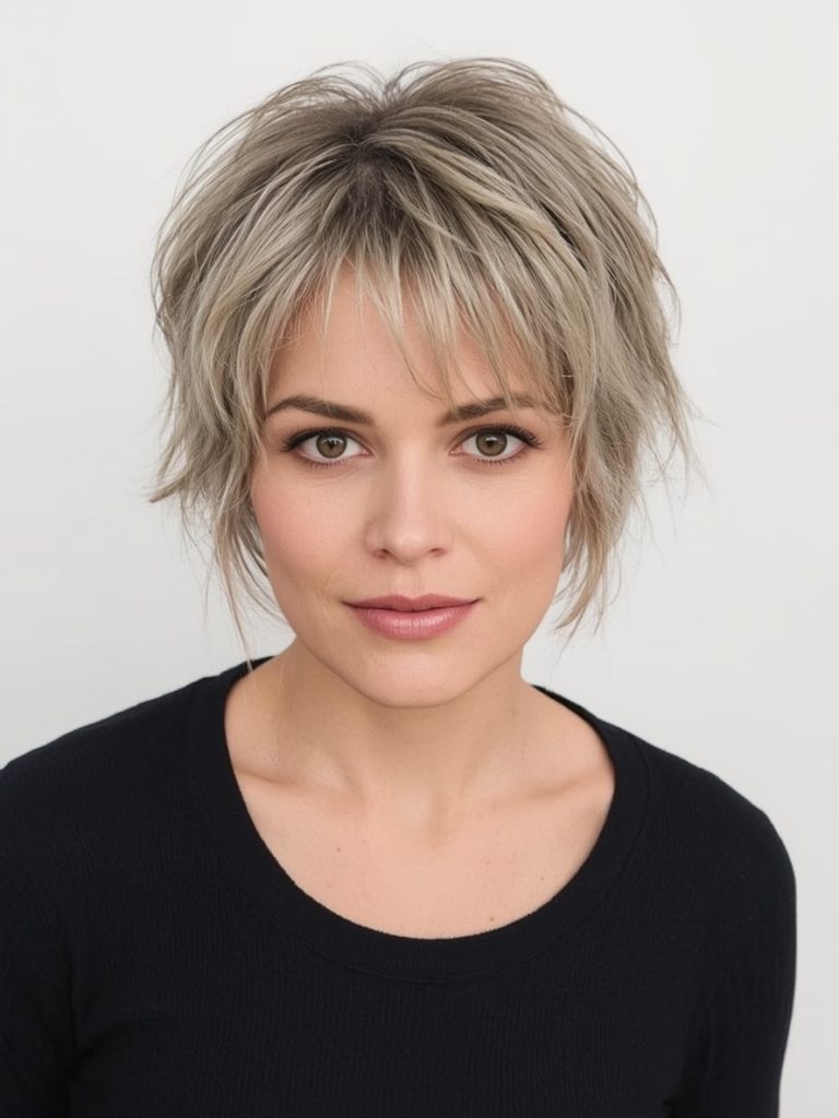 Hairstyle For Thin Fine Hair Over 50: Shaggy Pixie