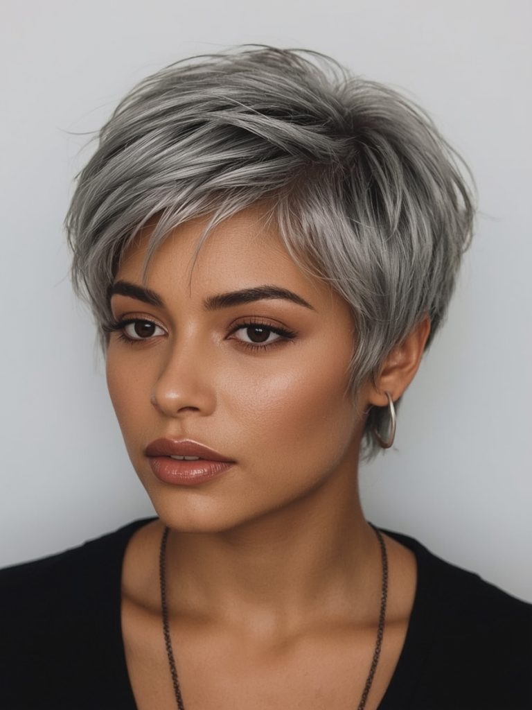 Silver Bob with Dark Roots on Dark Skin