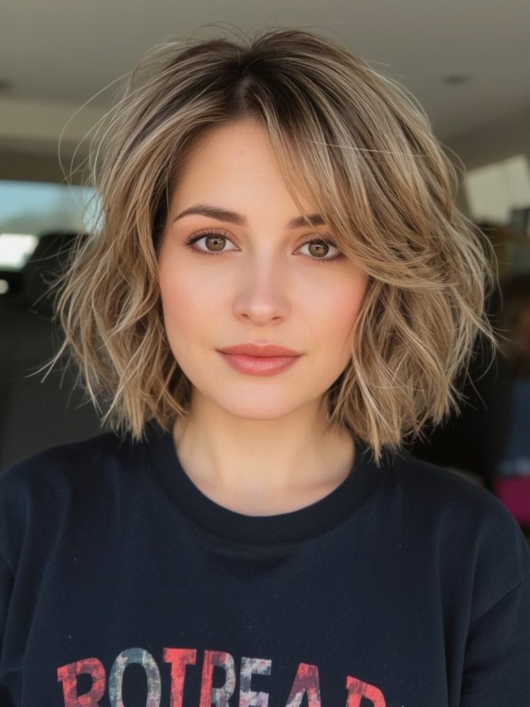 Hairstyle For Thin Fine Hair Over 50: Layered Bob With Bangs