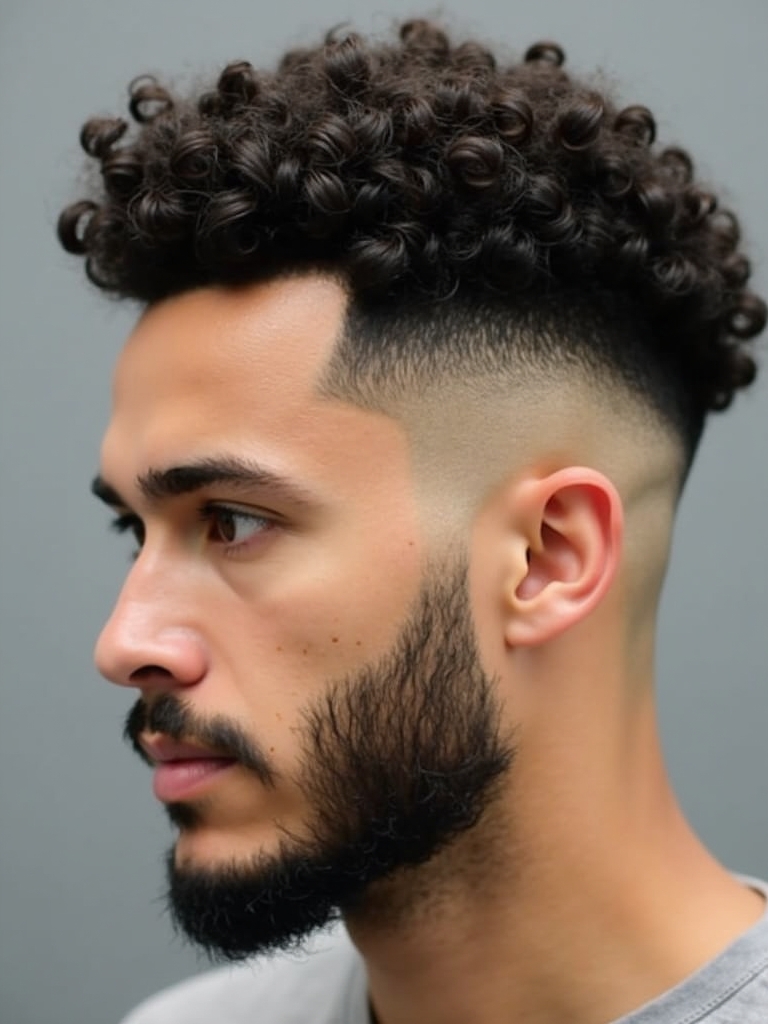 Men's Short Curly Hairstyle: Short Curls with Angular Fringe