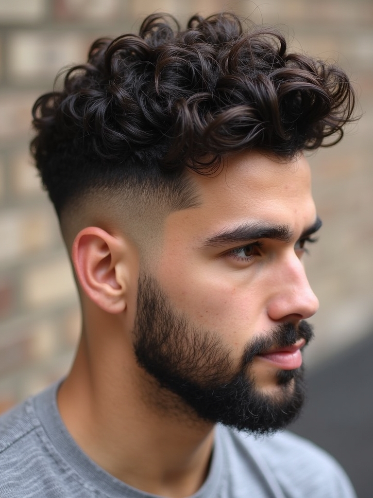 Men's Short Curly Hairstyle: Low Fade with Textured Curls
