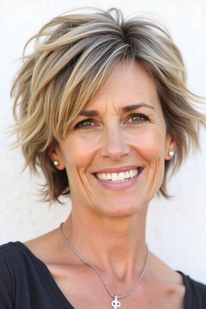 Hairstyles For Thin Hair Fine Over 50: Side-Swept Bangs with Layers
