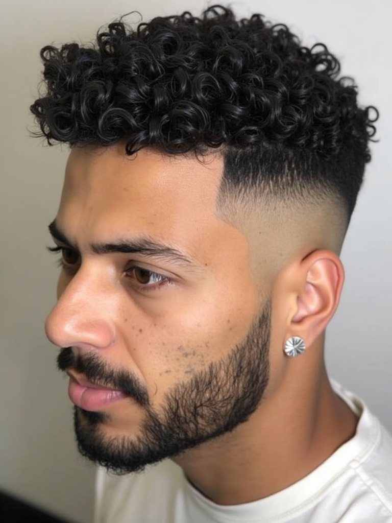 Men's Short Curly Hairstyle: Tapered Sides with Defined Curls